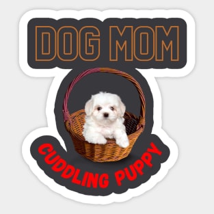 Dog mom Cuddling Puppy Sticker